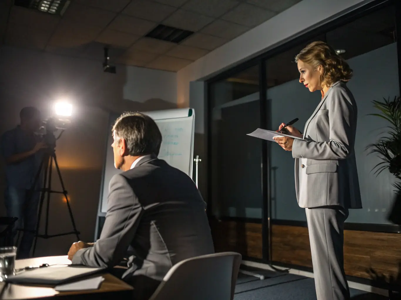 A coach mentoring a group of UK business leaders in a workshop setting, representing leadership development.